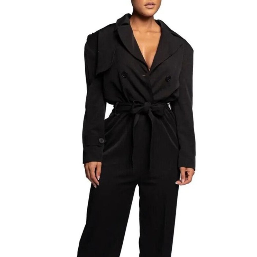 JLuxLabel Black Double Breasted Jumpsuit NWT Size L